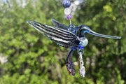 Blue and Red Hummingbird with Crystal Pendant